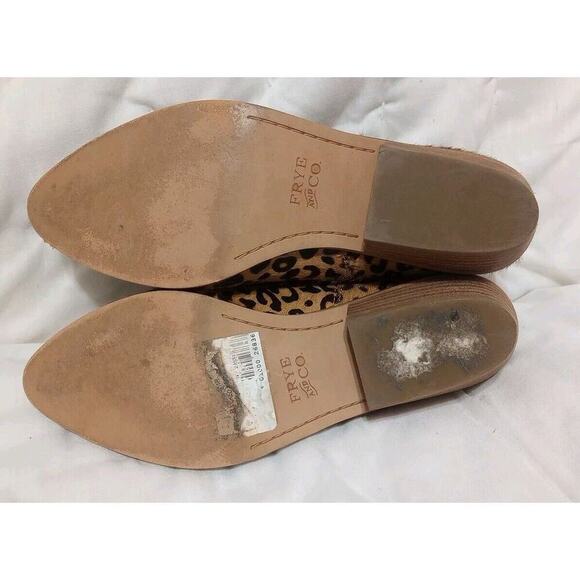 Frye Calf Fur Mule Shoe Sz 7 M Pointed Toe Leather Heels Cheetah Leopard nice - Picture 8 of 8